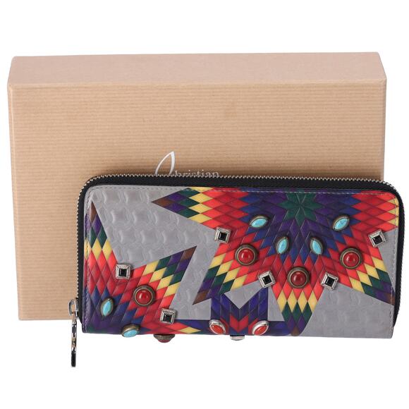 Christian Louboutin Panettone Long Wallet Gray Red Multi Leather Beaded - Picture 1 of 7